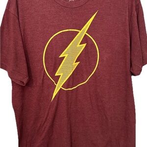DC Maroon Shirt with Yellow Bolt Graphic